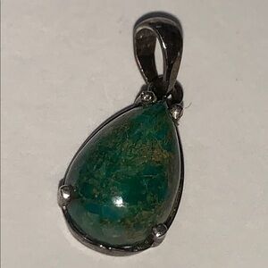 Elegant Green and Silver Green Turquoise Teardrop Pendant